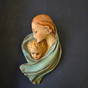 Vintage Madonna and Child Resin Wall Bust, Religious Altar Figure, Italy